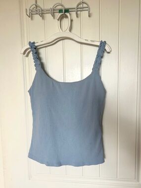 OGL Move Light Blue Ribbed Tank Top with Braided Straps Built in bra